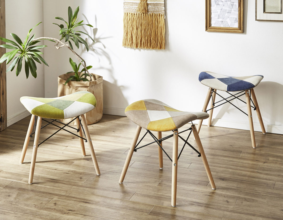 スツール 高さ45cm パッチワーク 木製 （ チェア イス 椅子 チェアー