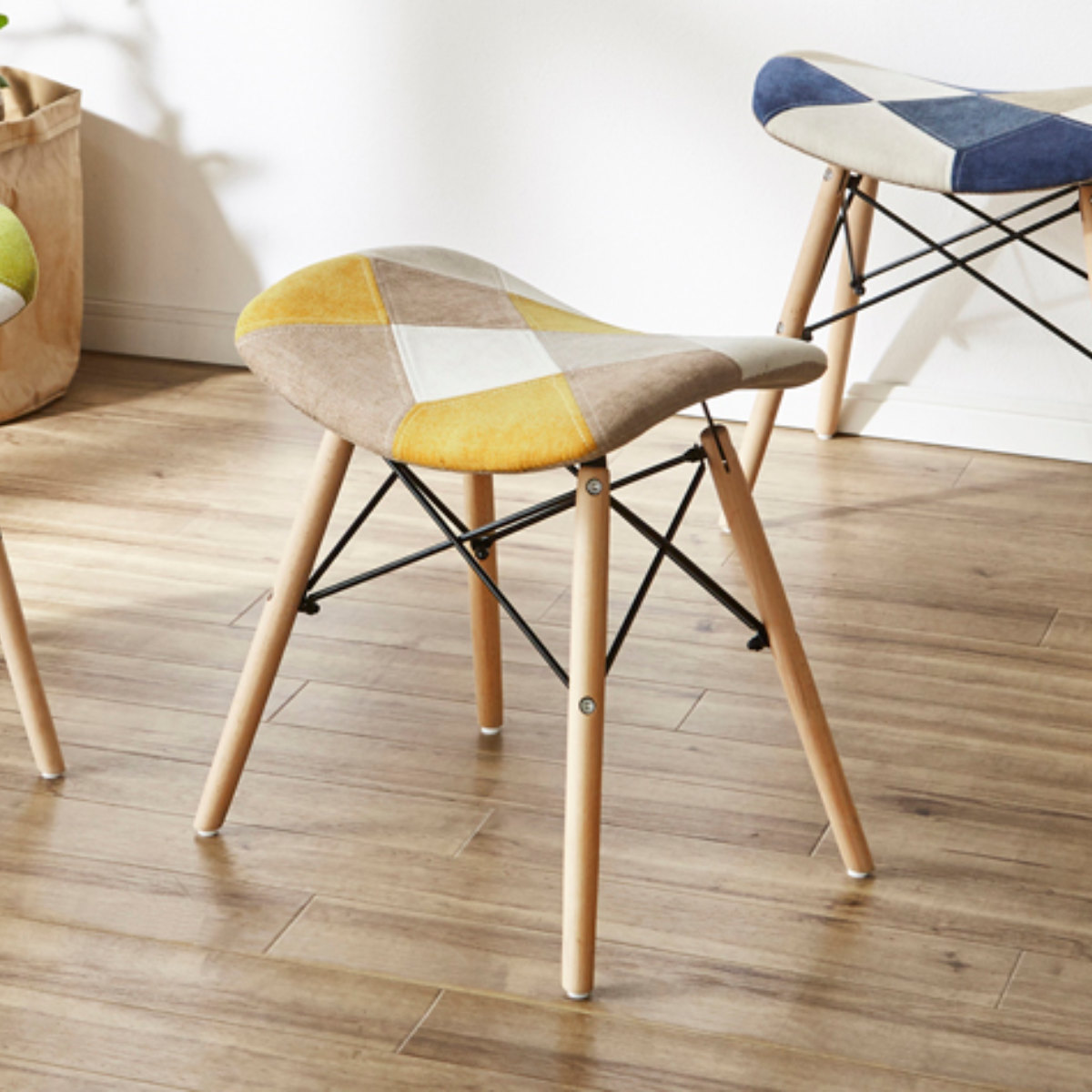 スツール 高さ45cm パッチワーク 木製 （ チェア イス 椅子 チェアー