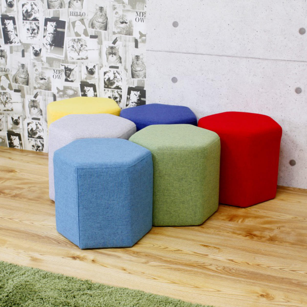 スツール 高さ32cm 六角 ファブリック （ チェア イス 椅子 チェアー