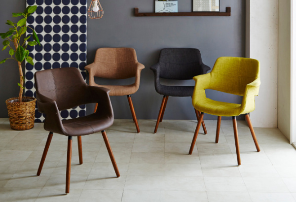 チェア 座面高45cm レザー調 ファブリック 木製 肘掛け （ 天然木