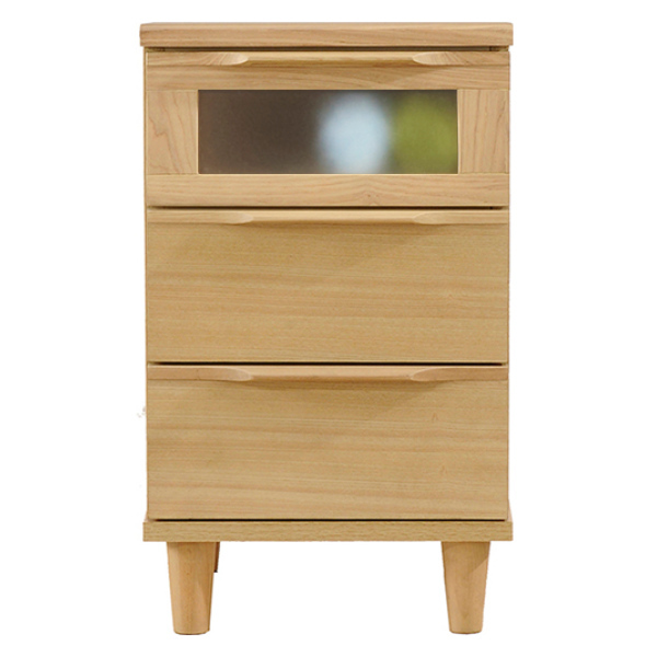 筑波産商 ウッドチェスト スリム 3段 北欧風 天然木突板 幅40cm （ 開