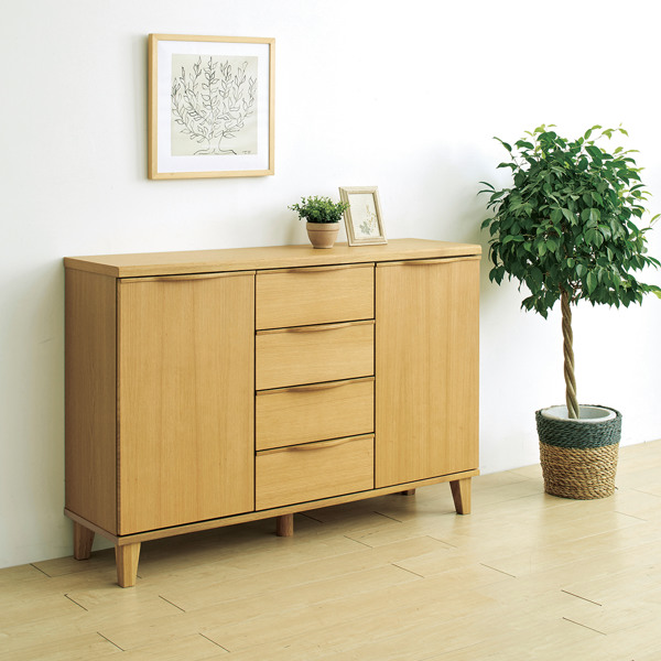 キャビネット リビングボード 北欧風 突板仕上げ 約幅127cm （ 開梱