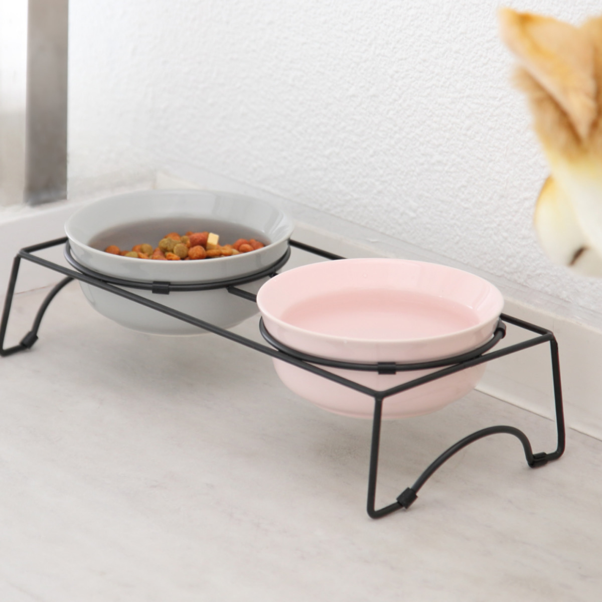 犬 犬用 食器 ボウル ダブルセット グレー/ピンク AppeTIT DOG ROUND M