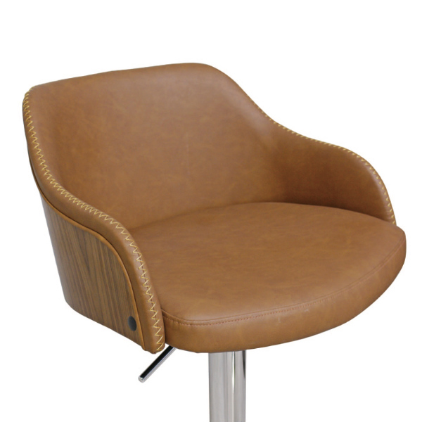 カウンターチェア 座面高63〜83cm レザー調 木製 フットレスト 肘掛け