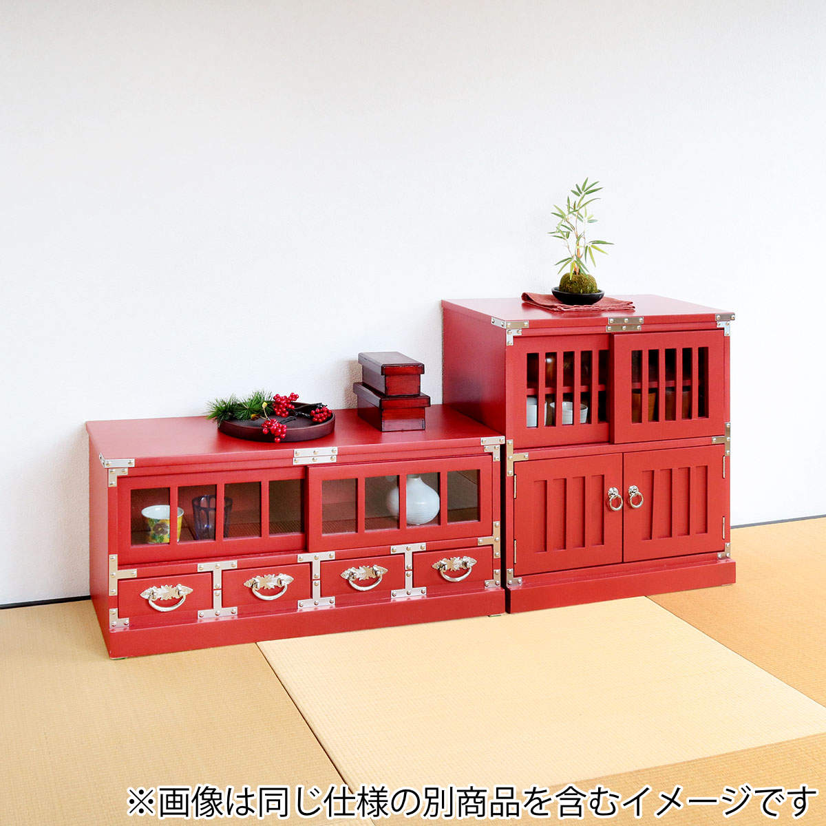 水屋 桐製 民芸調 和風キャビネット 朱雀 幅58cm （ サイドボード 収納