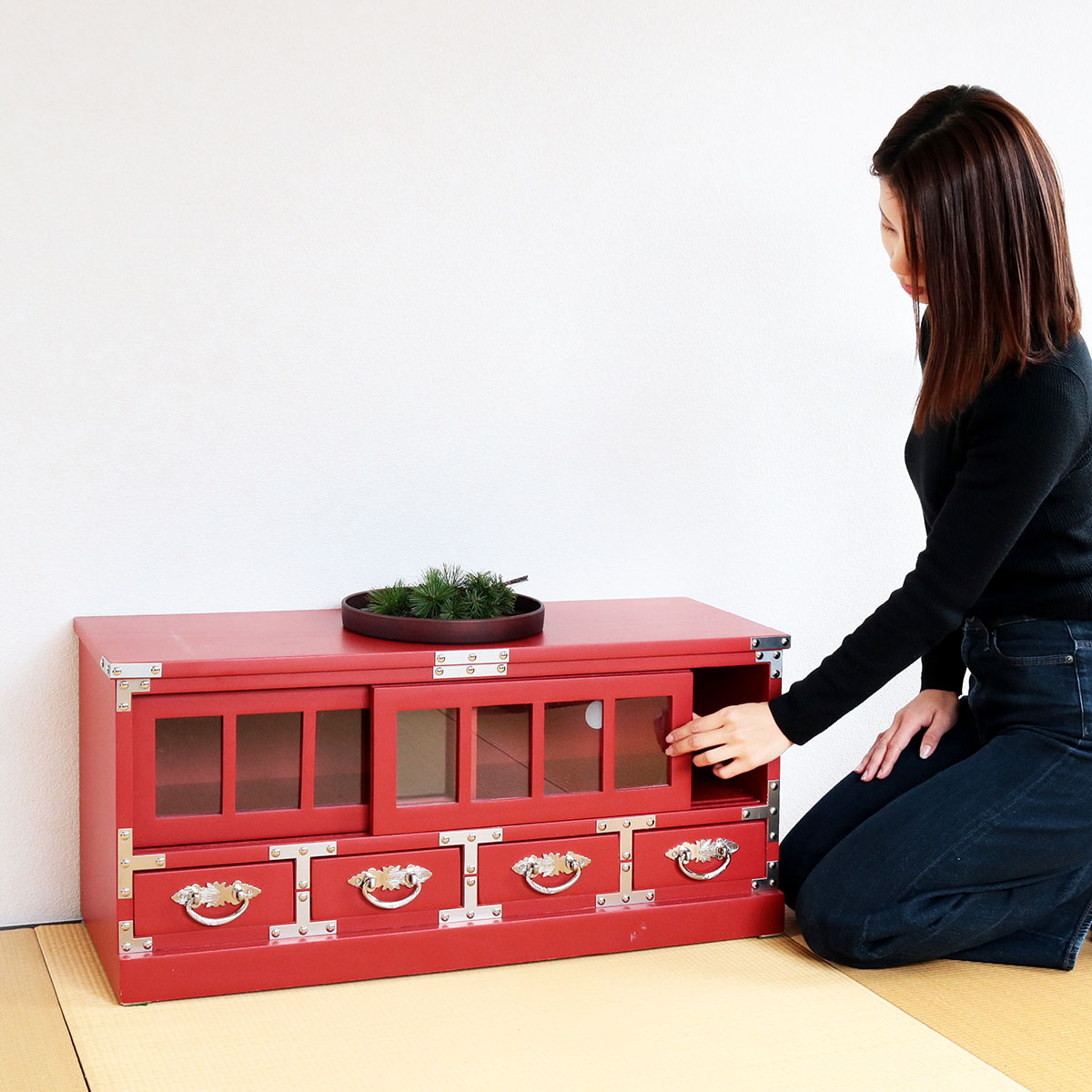 ローボード 桐製 民芸調 和風テレビ台 朱雀 幅81cm （ TVボード テレビ