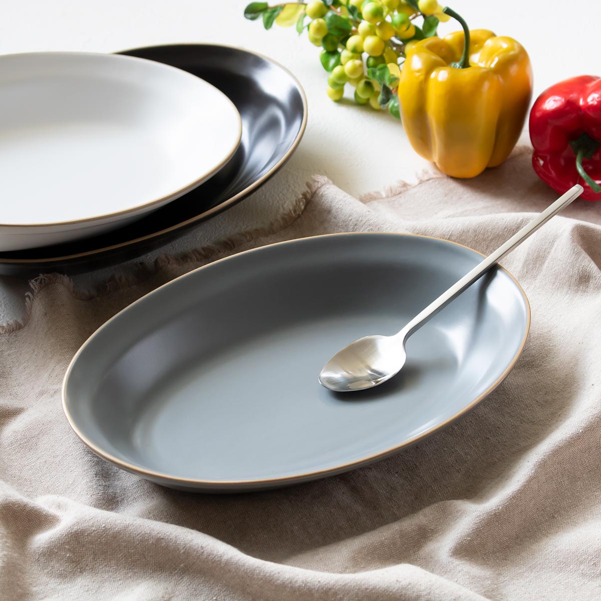 カレー皿 27cm オーバル エッジライン 陶器 （ 食洗機対応 電子レンジ