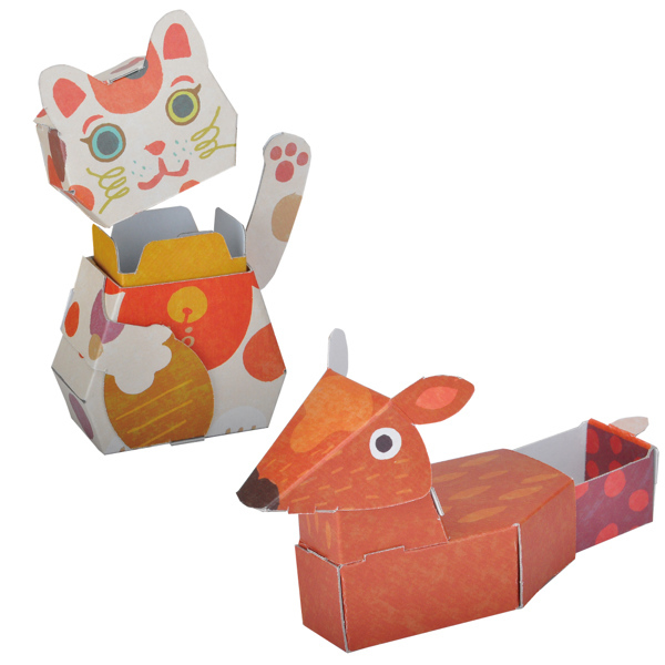 工作キット ダンボール製 hacomo kids 招き猫＆鹿 （ ダンボール