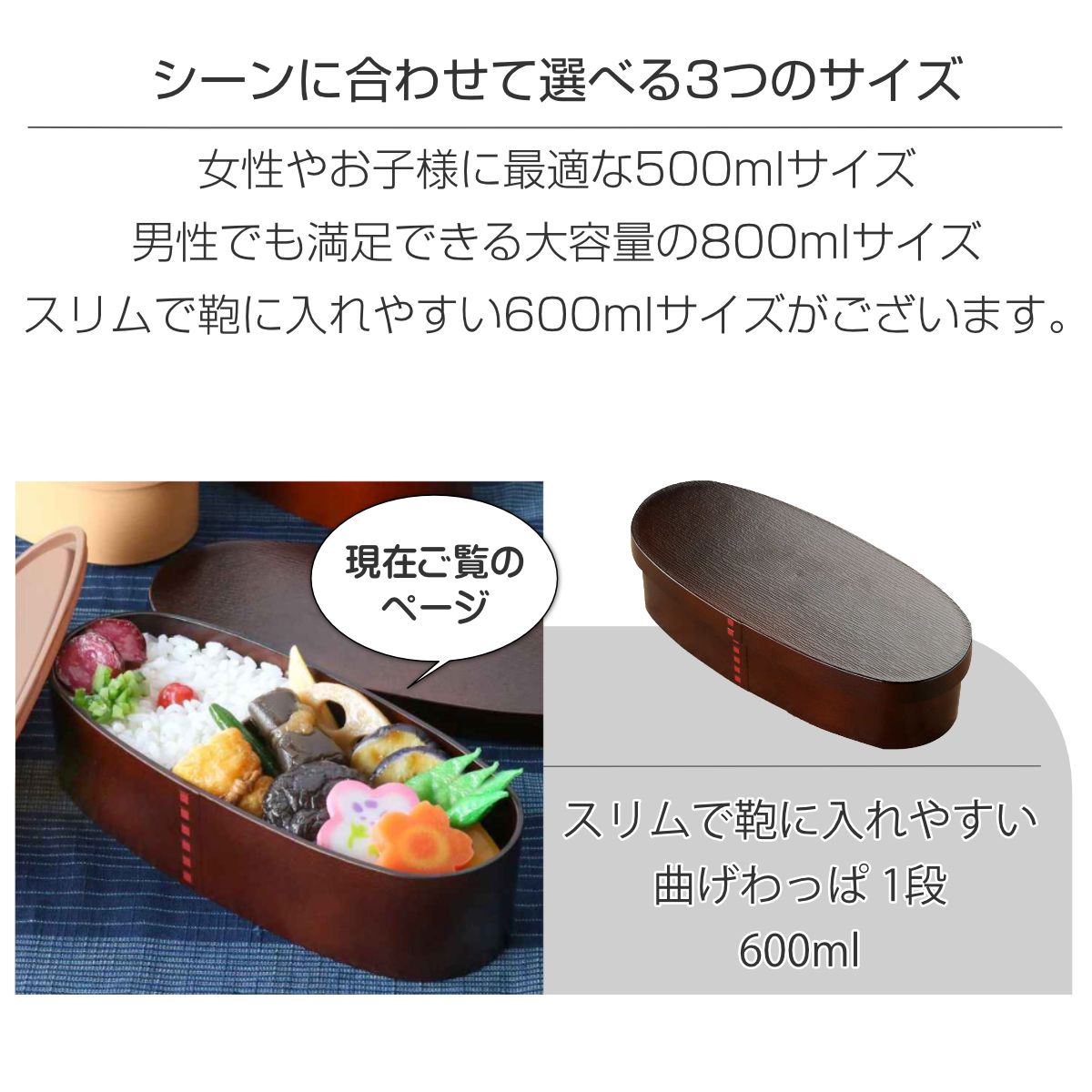 HAKOYA 弁当箱 曲げわっぱ 抗菌 1段 600ml スリム BENTO （ お弁当箱