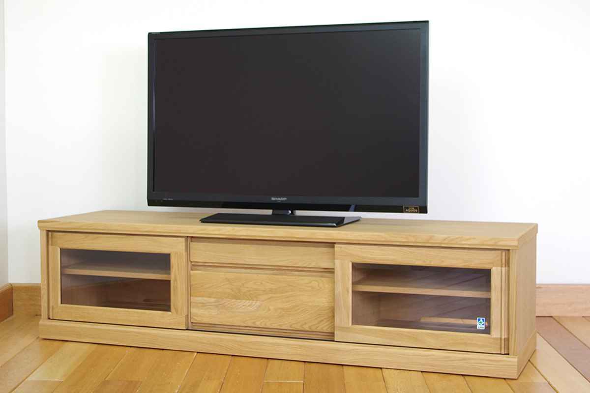テレビ台 ローボード 天然木 ガラス引き戸 FIGARO 幅152cm （ 開梱設置