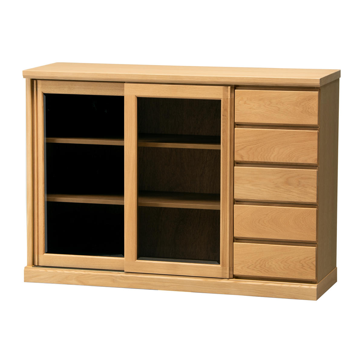 サイドボード スライドガラス扉 引出し5段 天然木 FIGARO 幅120cm