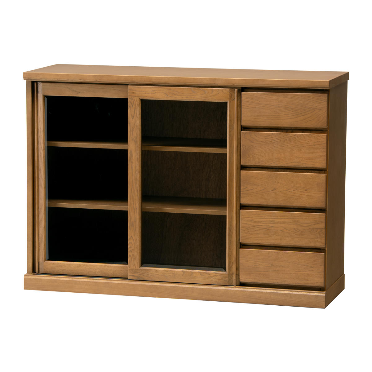 サイドボード スライドガラス扉 引出し5段 天然木 FIGARO 幅120cm