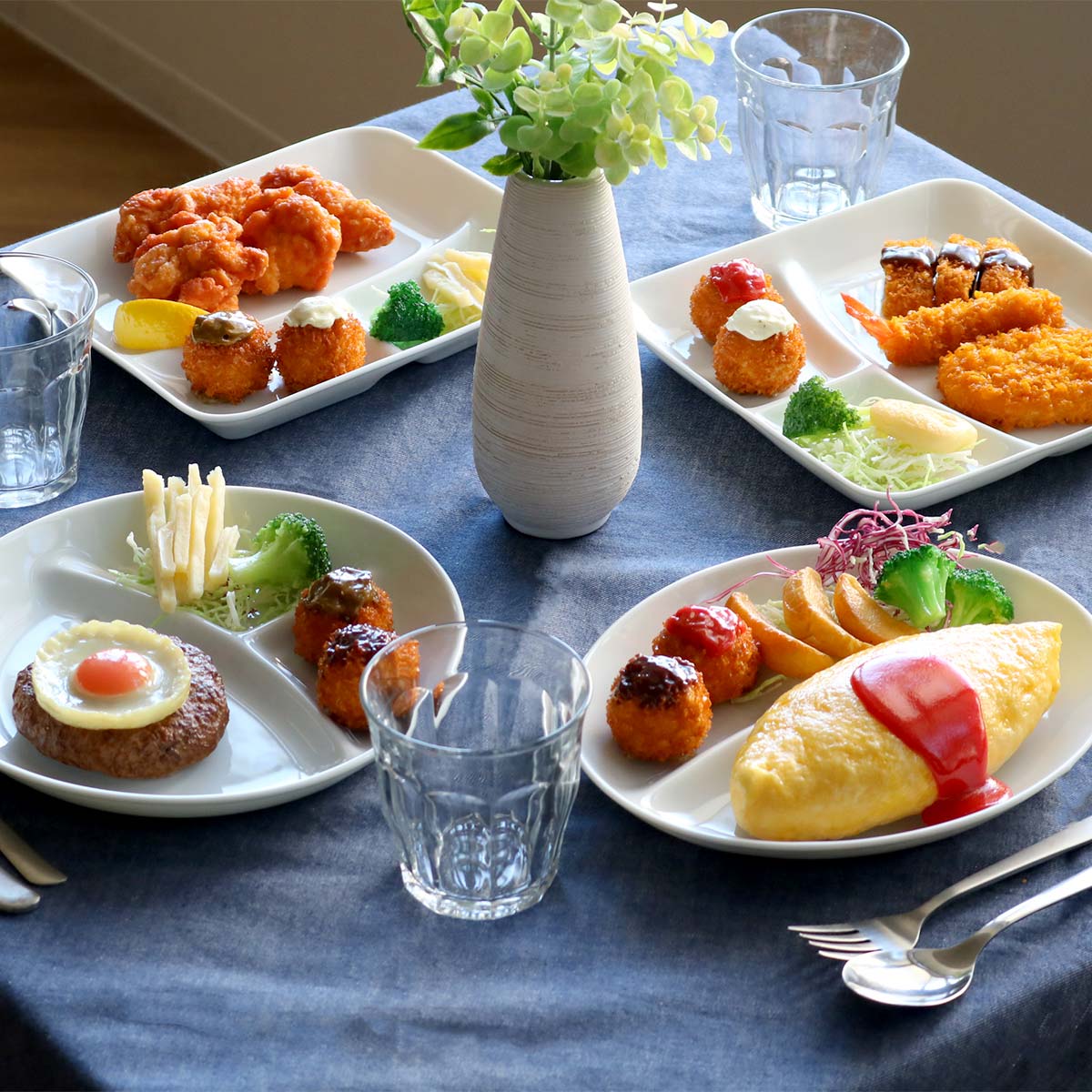 ランチプレート 23cm 軽量 スクエア 磁器 （ 食洗機対応 電子レンジ