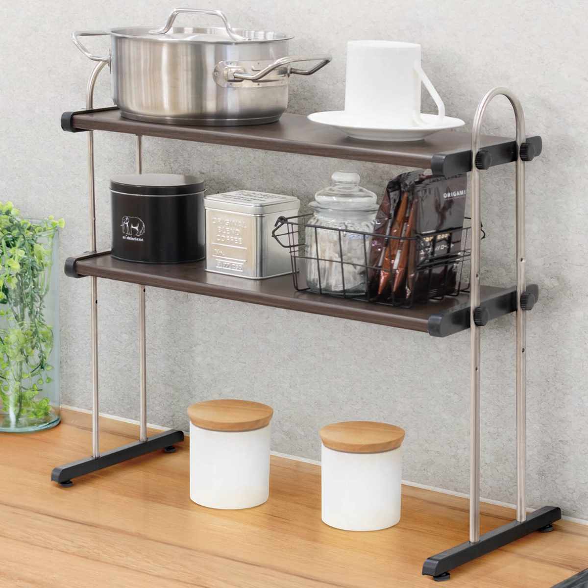 キッチンラック 2段 幅40cm モクメタル （ 木目 キッチン ラック 棚
