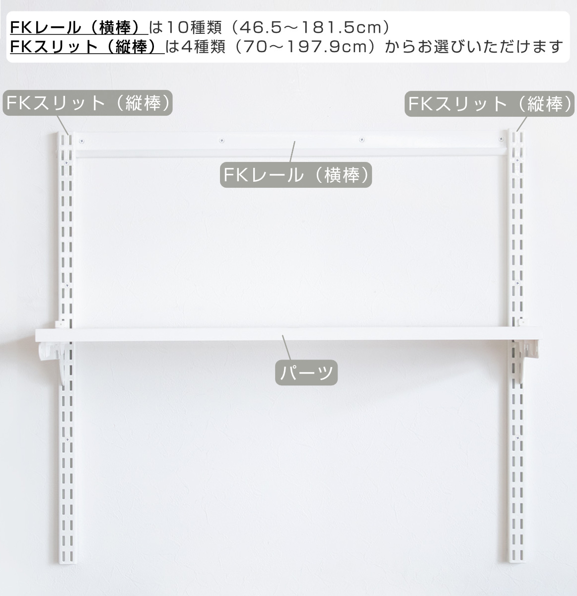 壁面収納 FKレール 幅46.5cm フィットラック （ 棚柱 支柱 レール