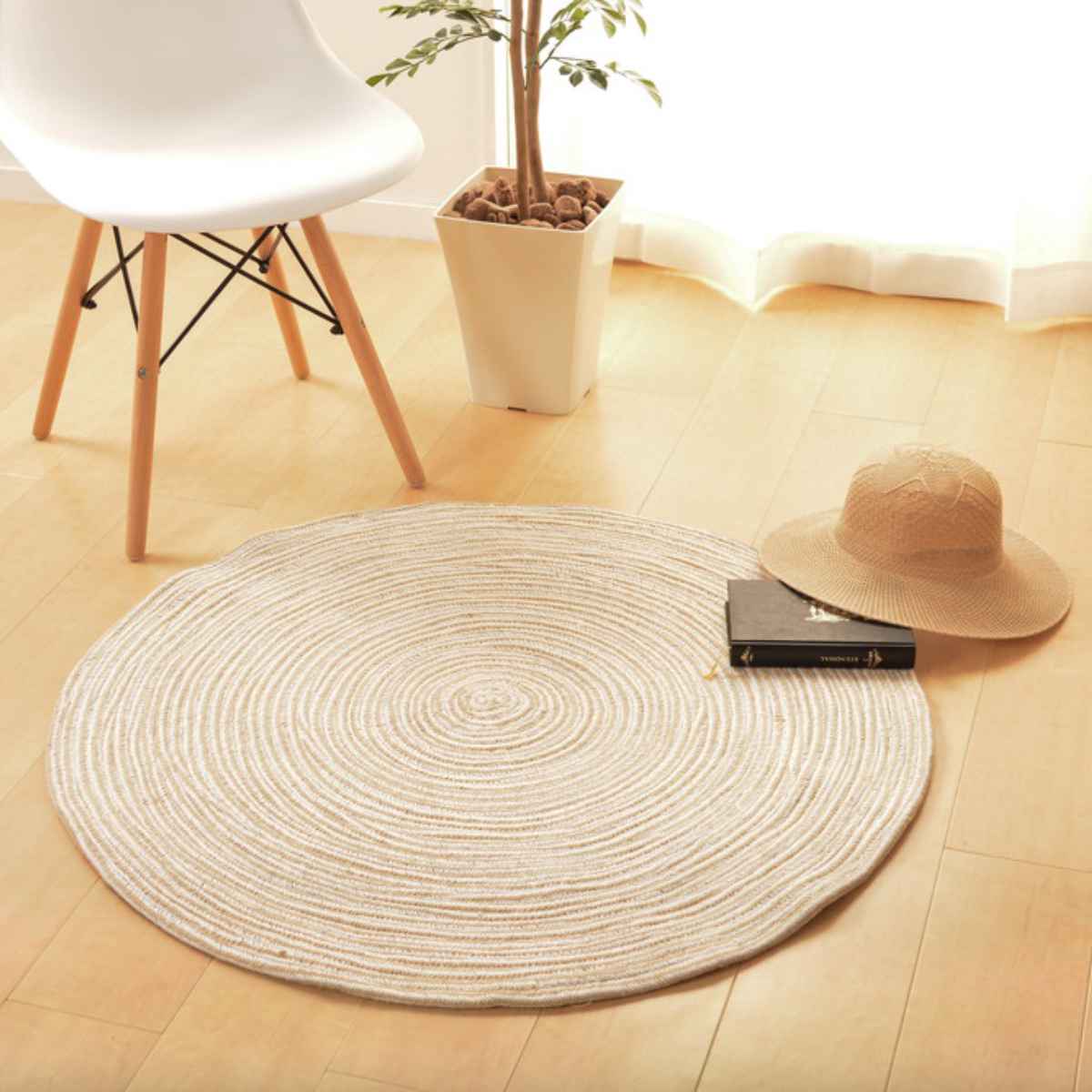 HAGiHARA（萩原） ラグマット 90×90cm ハンドメイド 綿100％の編み込み