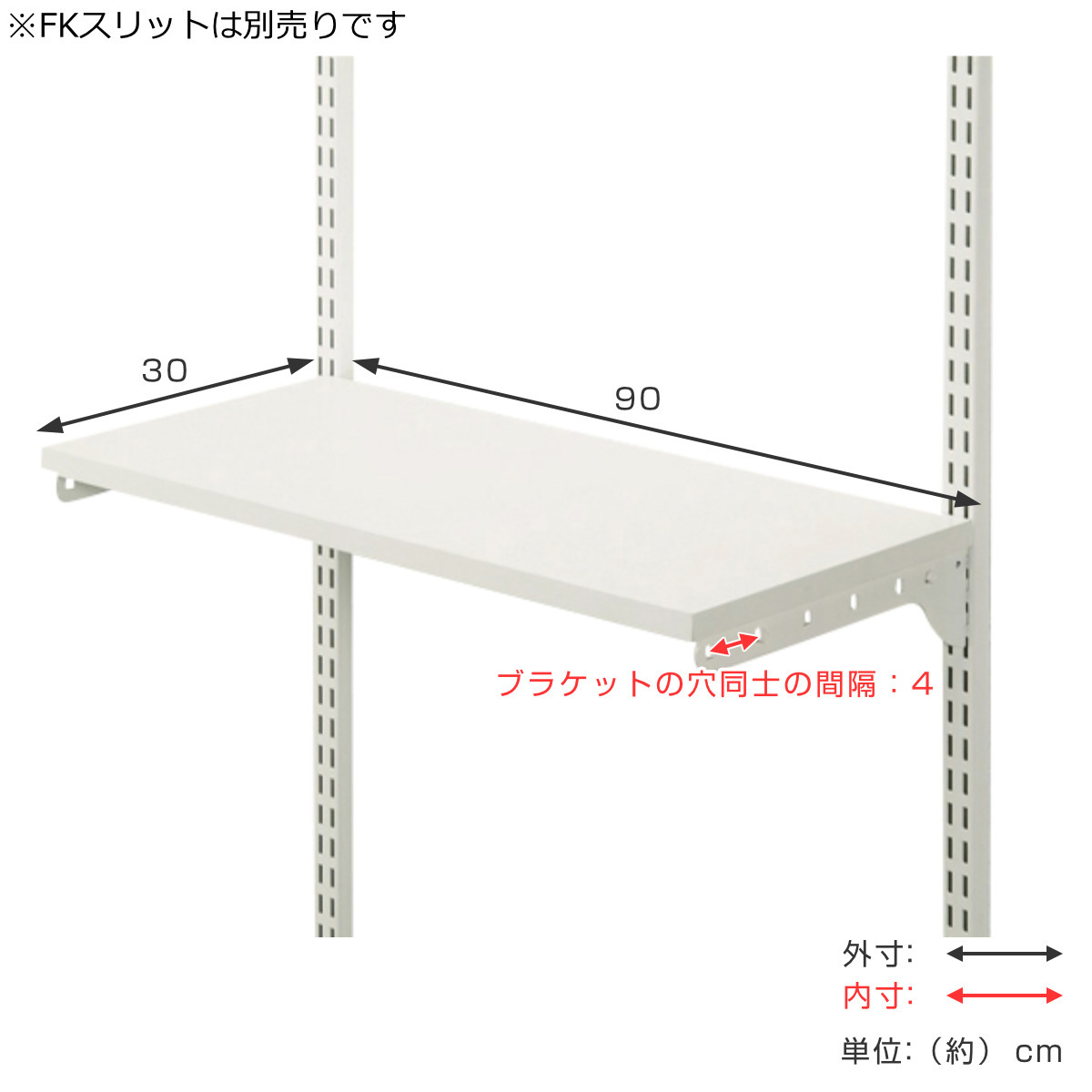 壁面収納 TSセット 棚板 ブラケット 幅90cm 奥行30cm フィットラック