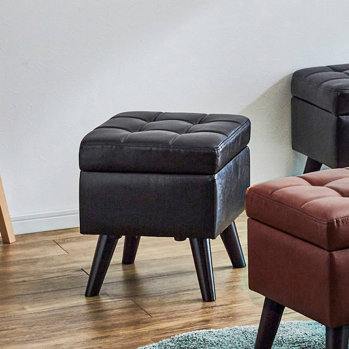 スツール 収納付き 幅40cm 高さ45cm レザー調 （ オットマン 脚