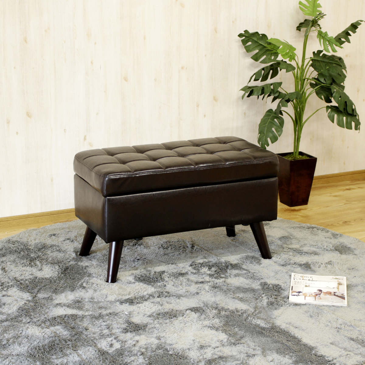 スツール 収納付き 幅75cm 高さ45cm レザー調 （ オットマン 脚