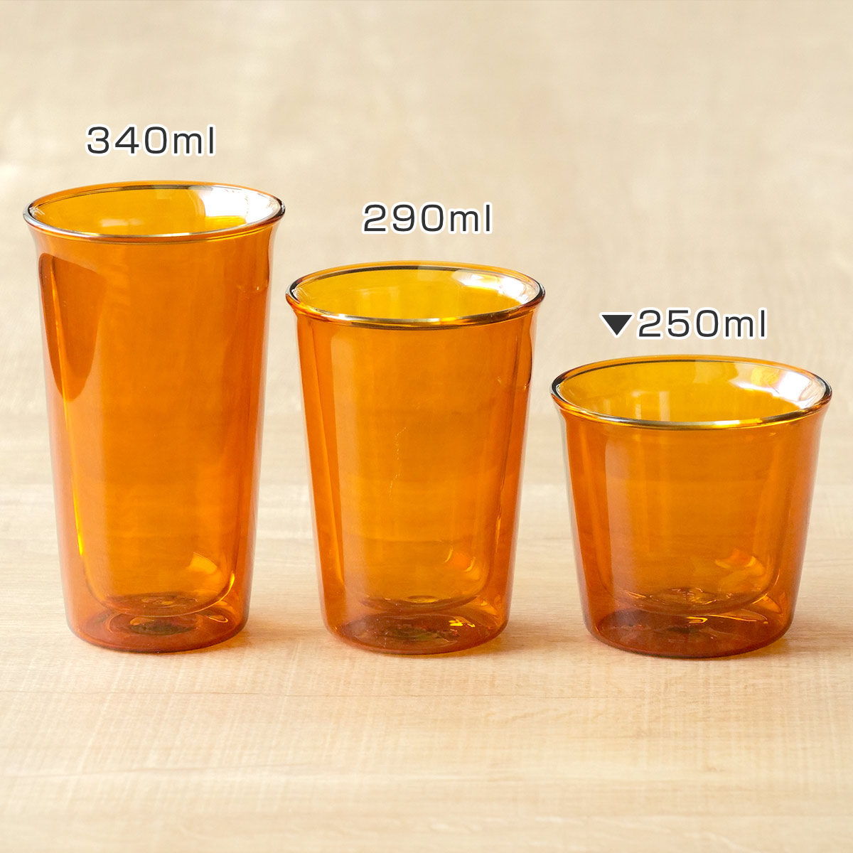 KINTO（キントー） CAST AMBER ダブルウォールグラス 250ml （ グラス 耐熱ガラス 食洗機対応 電子レンジ対応 ロック ...