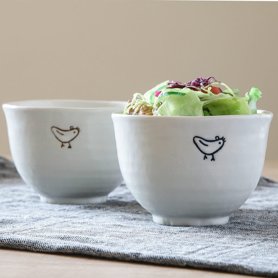 丼ぶり 13cm 小丼 トリのお散歩 磁器 美濃焼 日本製 （ 食洗機対応