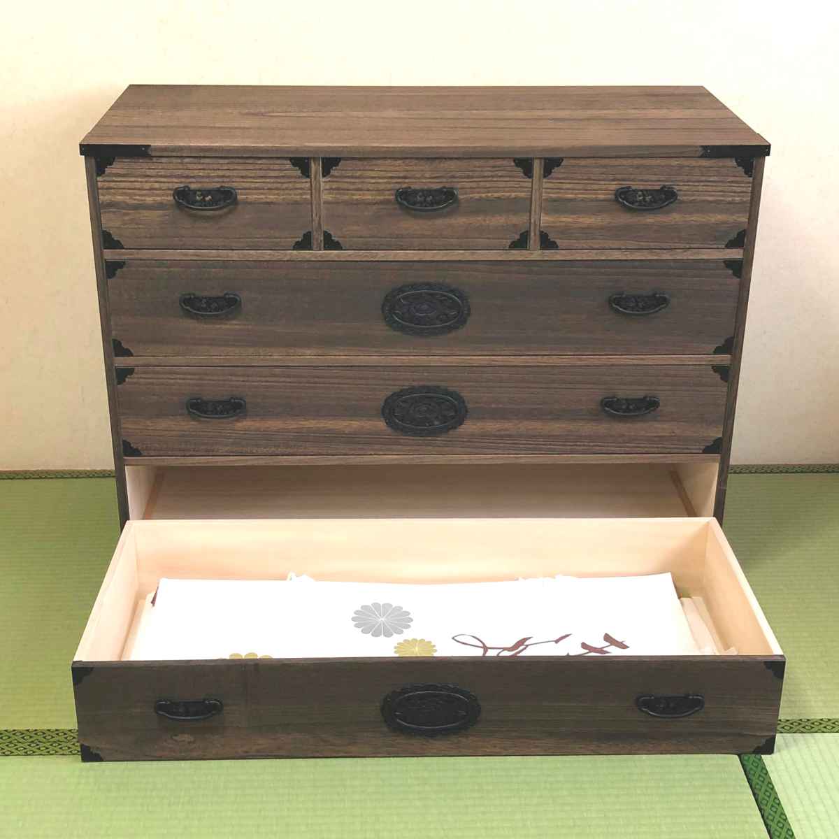 マーゼルン 総桐 民芸たんす 幅100cm 4段 焼桐調オイル仕上げ （ 桐