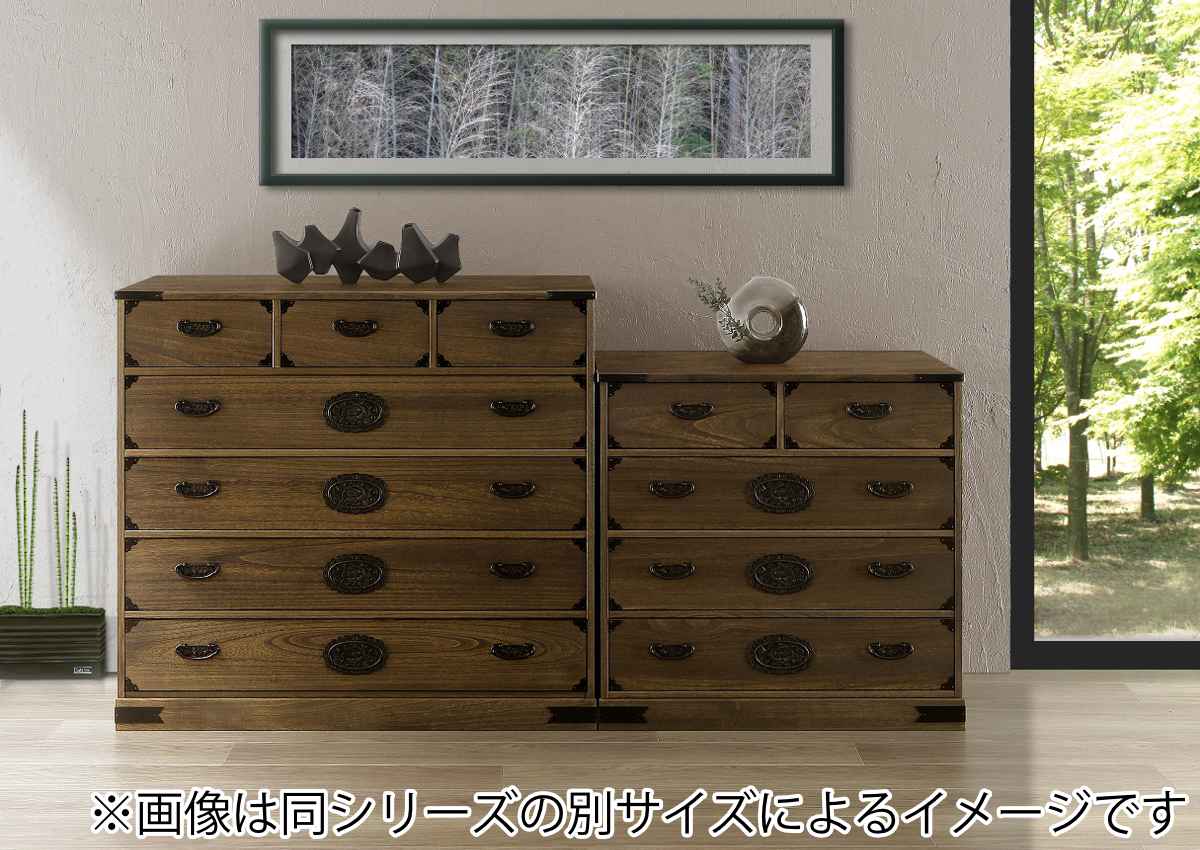 マーゼルン 総桐 民芸たんす 幅100cm 5段 焼桐調オイル仕上げ （ 桐