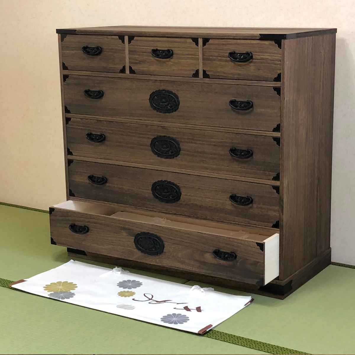 マーゼルン 総桐 民芸たんす 幅100cm 5段 焼桐調オイル仕上げ （ 桐