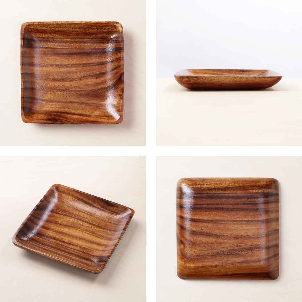 プレート 17.5cm M スクエア アカシア製 食洗機対応 4枚セット （ 食器
