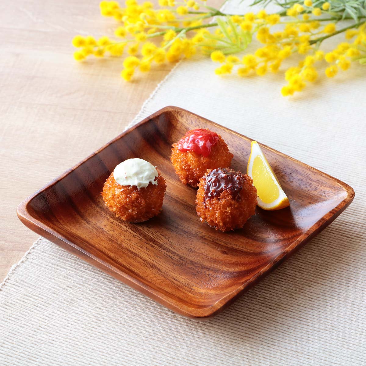 プレート 17.5cm M スクエア アカシア製 食洗機対応 4枚セット （ 食器