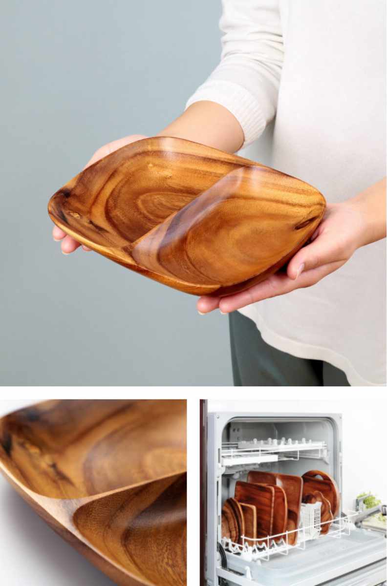 ランチプレート 21cm アカシア製 食洗機対応 4枚セット （ 食器 木製