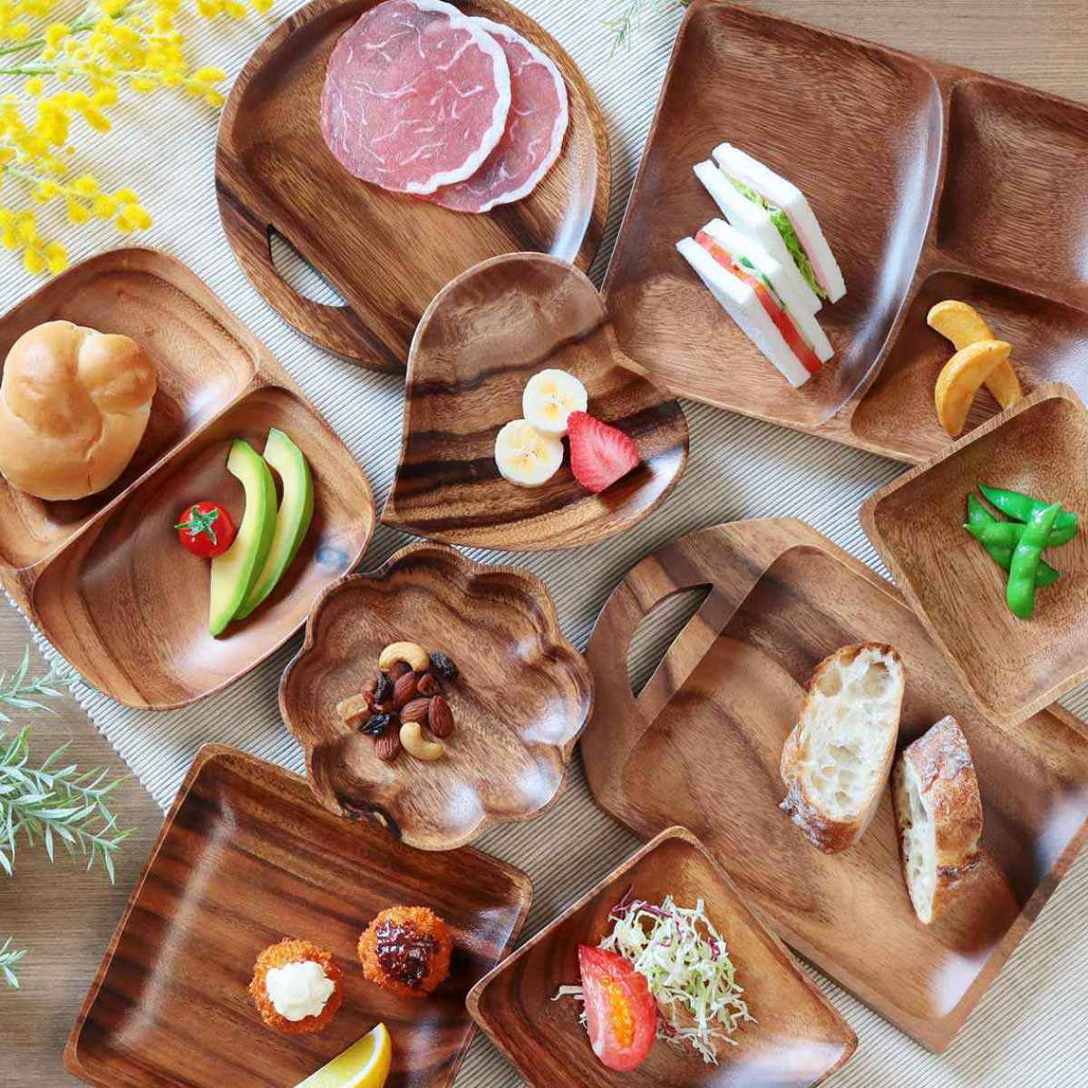 ランチプレート 25cm レクタングル アカシア製 食洗機対応 4枚セット