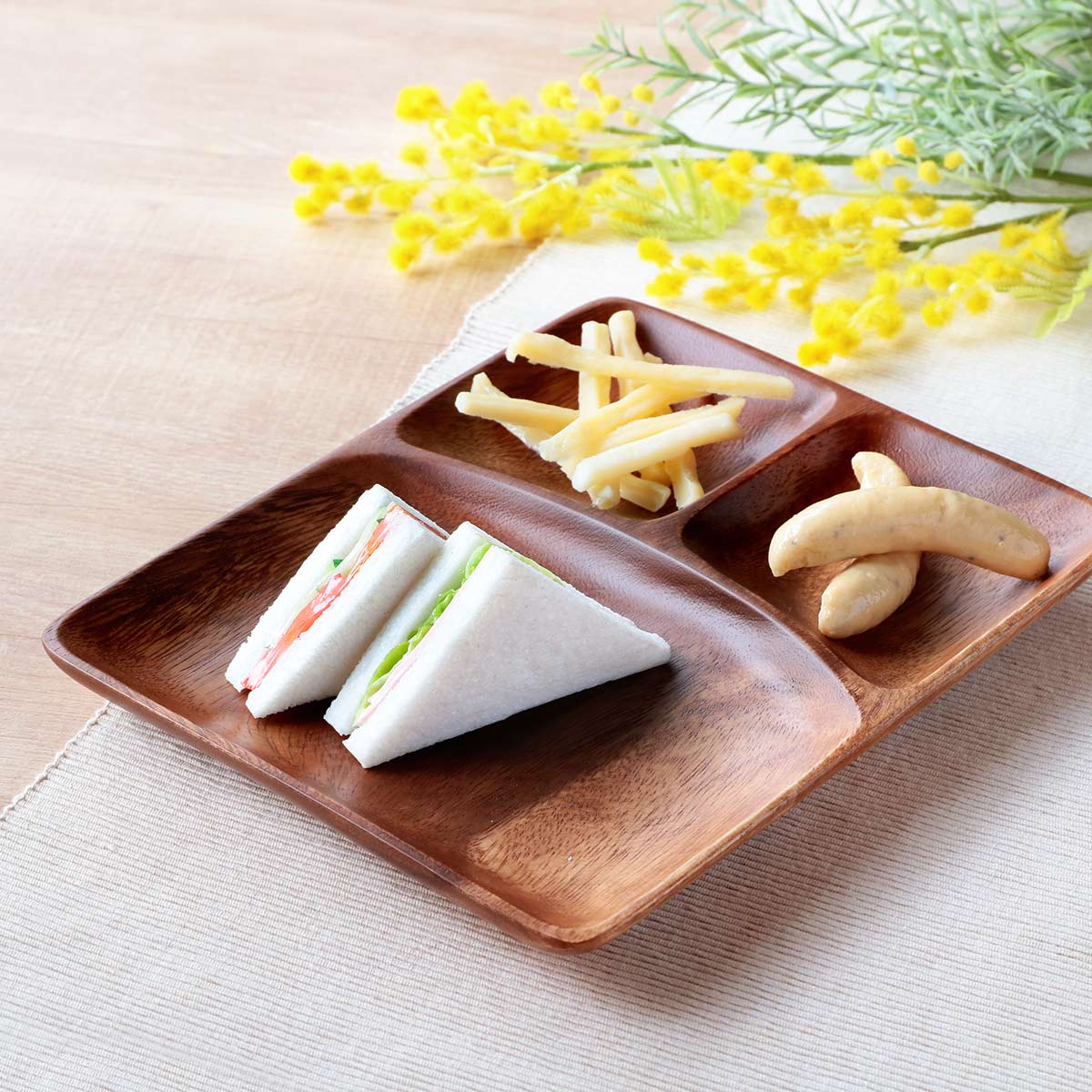 ランチプレート 25cm レクタングル アカシア製 食洗機対応 4枚セット