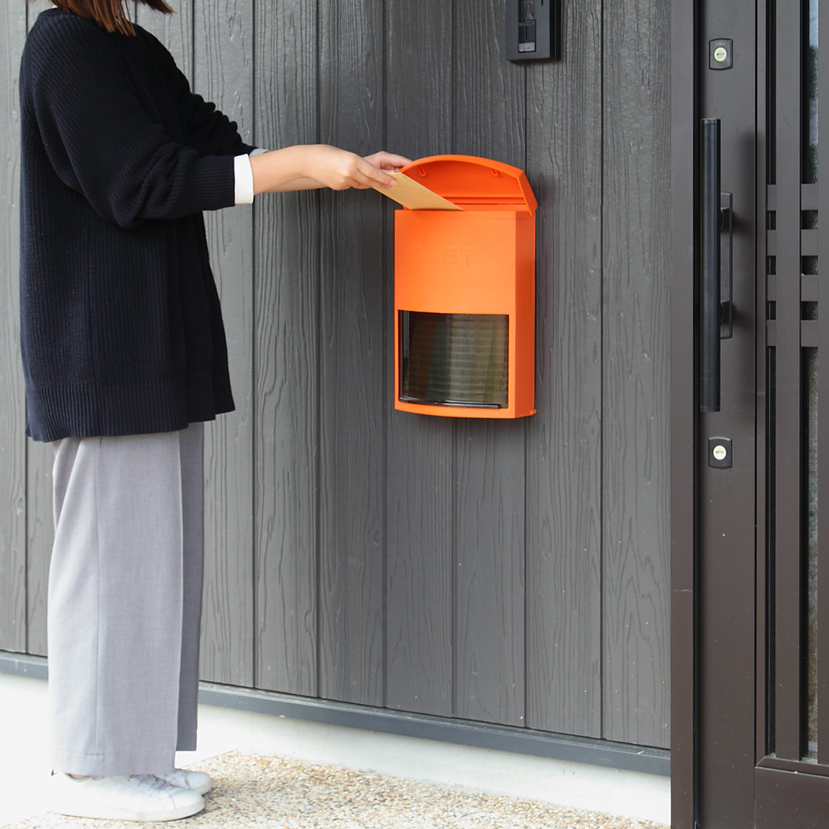 特価 郵便ポスト 壁掛け かるプラポスト ワイドタイプ オレンジ （ 壁