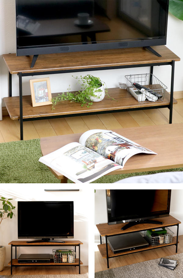 弘益 テレビ台 幅100cm ローボード ヴィンテージ調 スチールフレーム