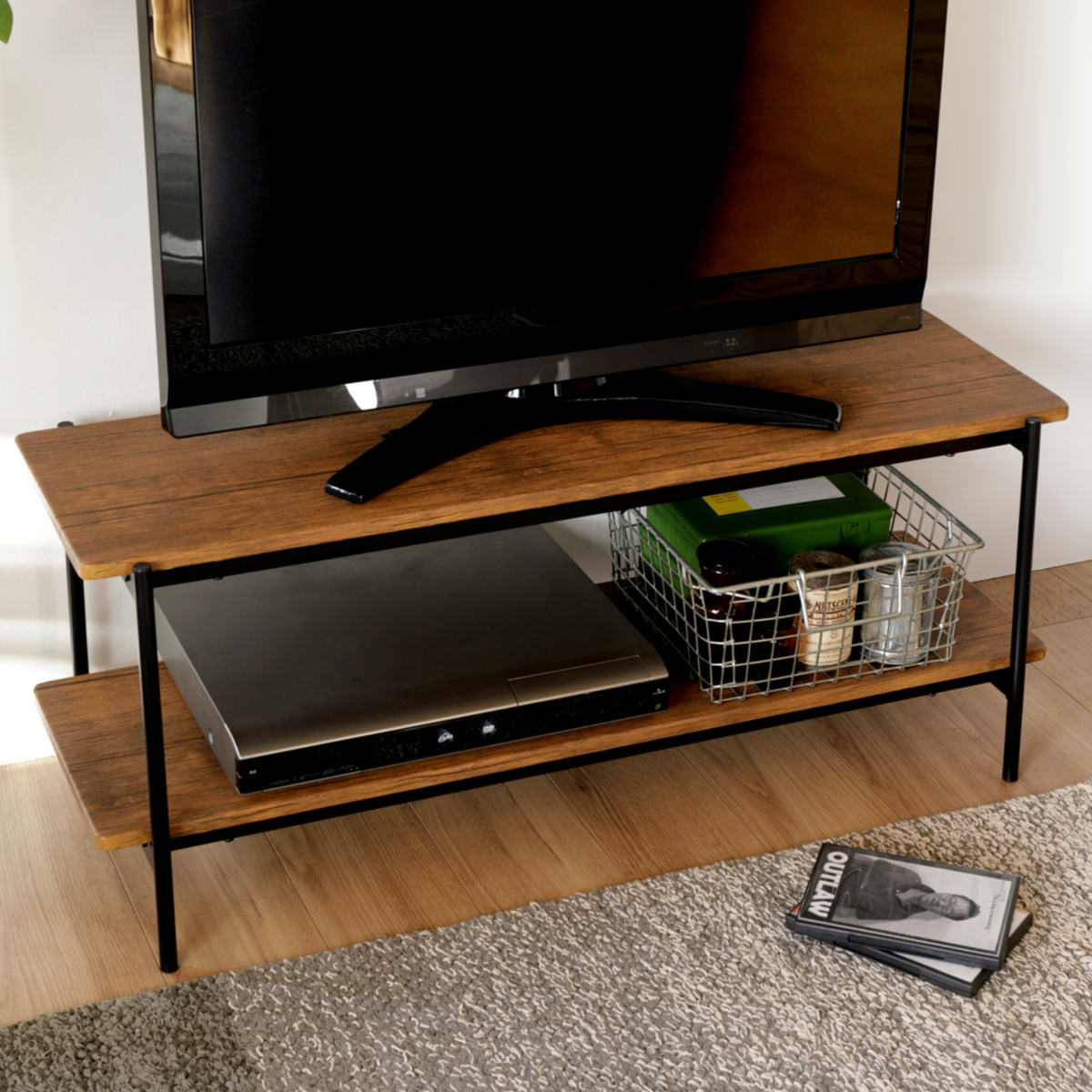 弘益 テレビ台 幅100cm ローボード ヴィンテージ調 スチールフレーム