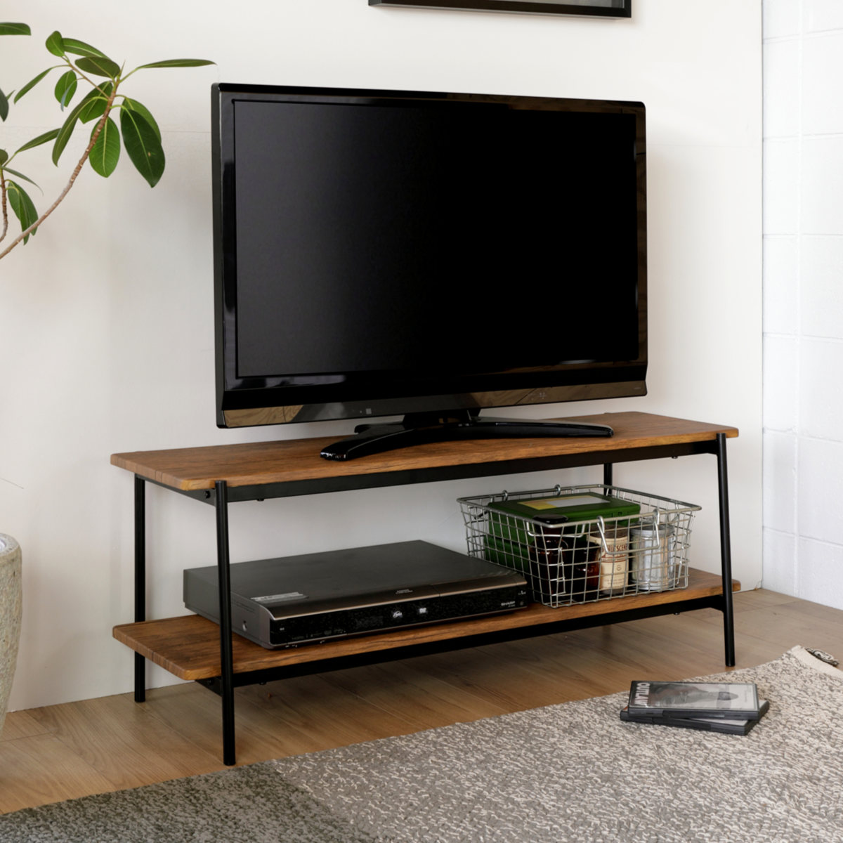 【新品・未使用】　 ヨーロピアン調　　テレビ台　ラック　ボード　幅100 弘益 テレビ台 幅100cm ローボード ヴィンテージ調 スチールフレーム