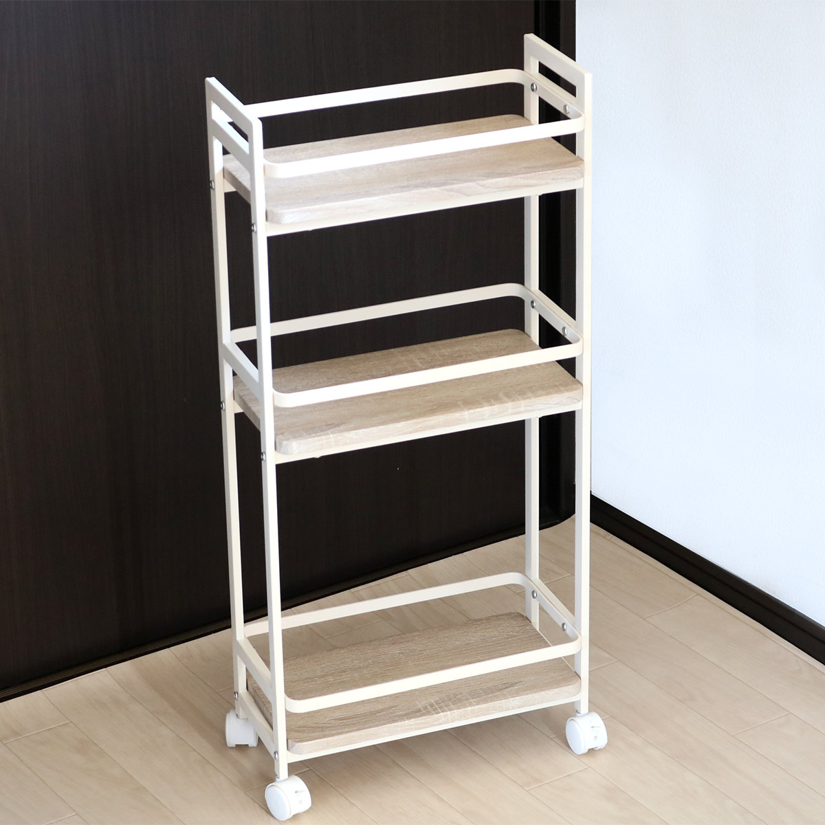 弘益 キッチンワゴン 幅39cm 3段 スリム ヴィンテージ調 （ キッチン