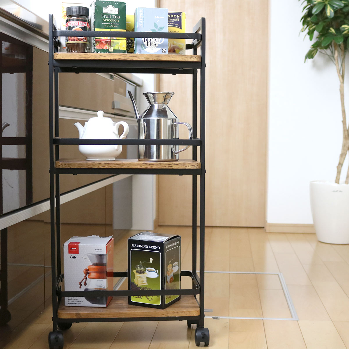 弘益 キッチンワゴン 幅39cm 3段 スリム ヴィンテージ調 （ キッチン