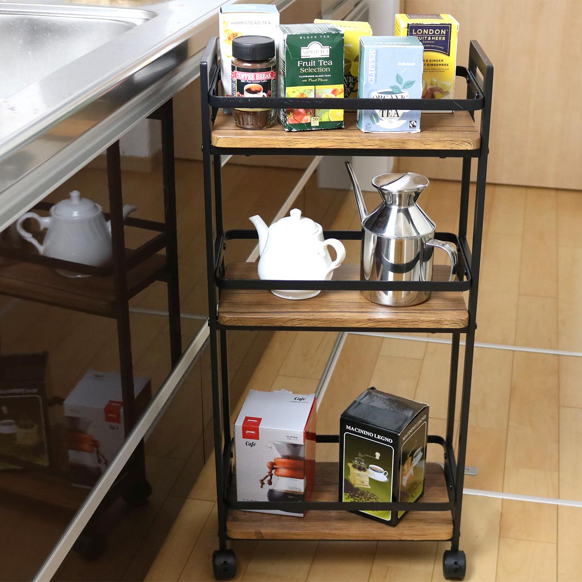 弘益 キッチンワゴン 幅39cm 3段 スリム ヴィンテージ調 （ キッチン