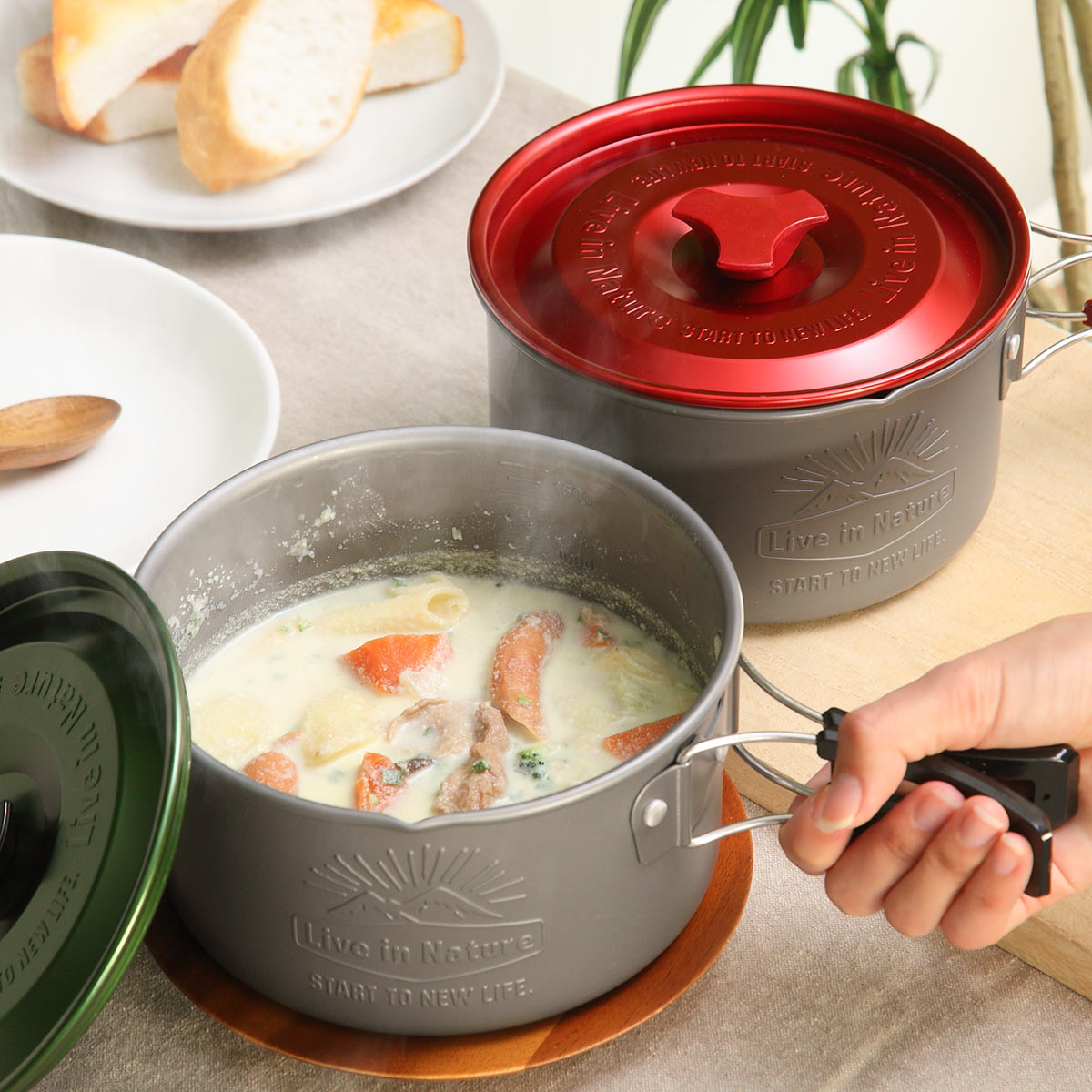 アルミ鍋 フタ付 16cm LIVE IN NATURE （ アウトドア 調理器具 フタ