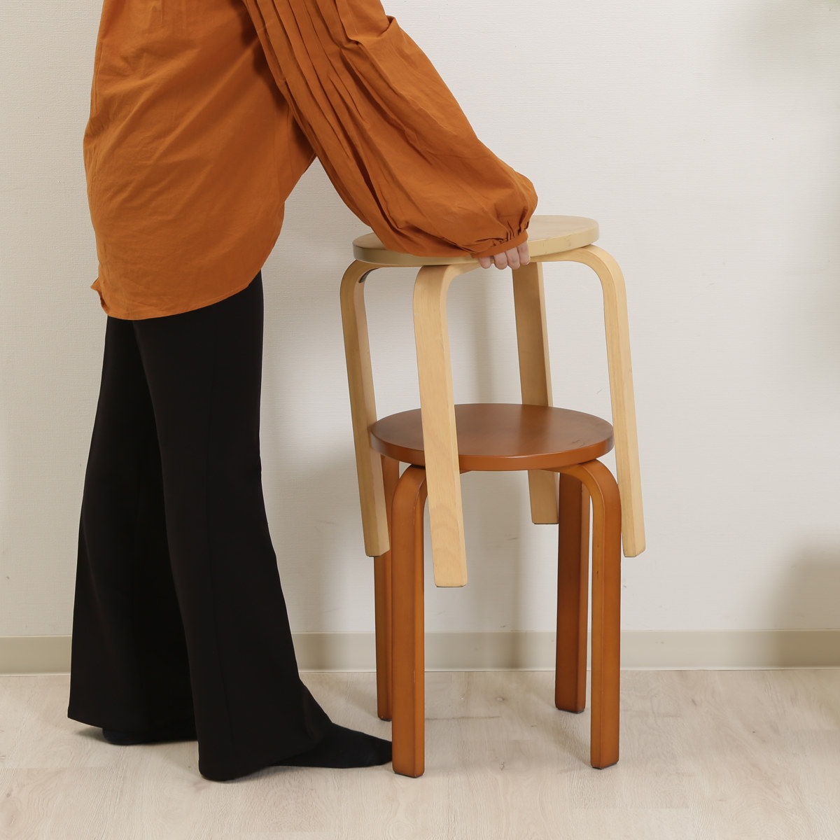 不二貿易（Fuji Boeki） スツール 6脚セット 木製 高さ44cm 曲木