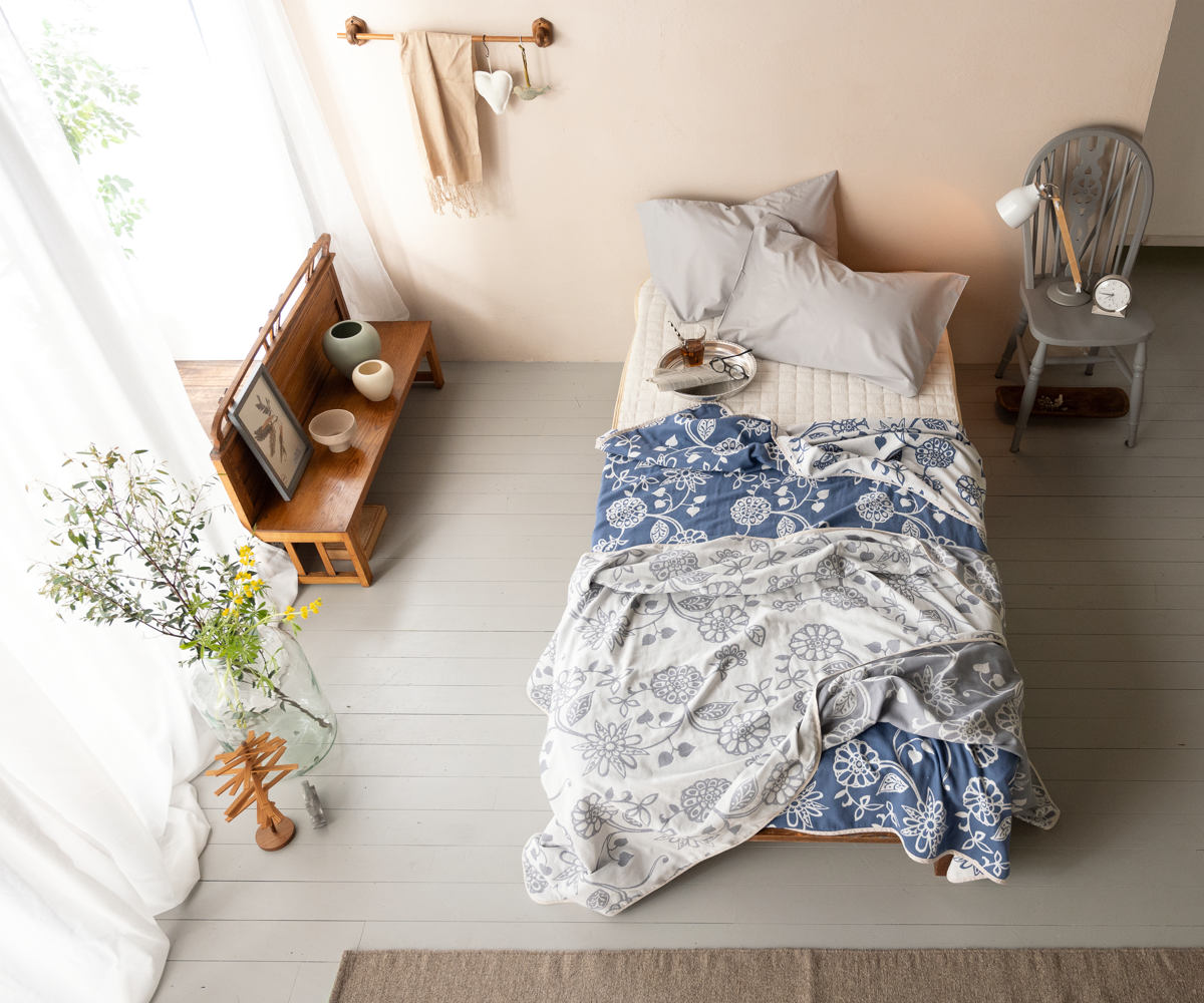 ガーゼケット Fab the Home シングル エイジア 花柄 綿100