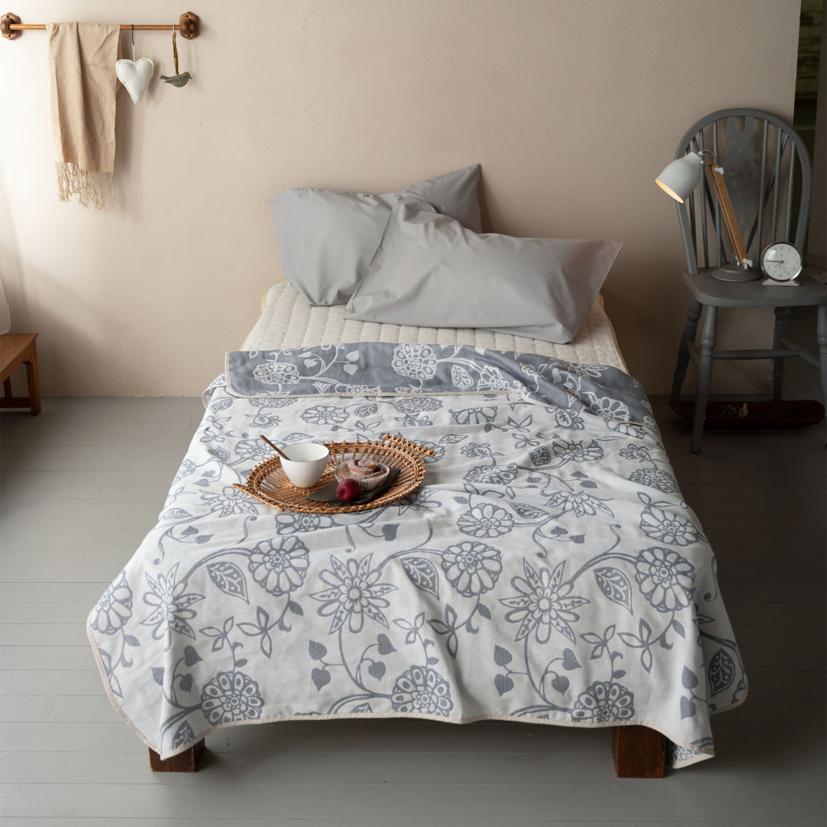 ガーゼケット Fab the Home シングル エイジア 花柄 綿100