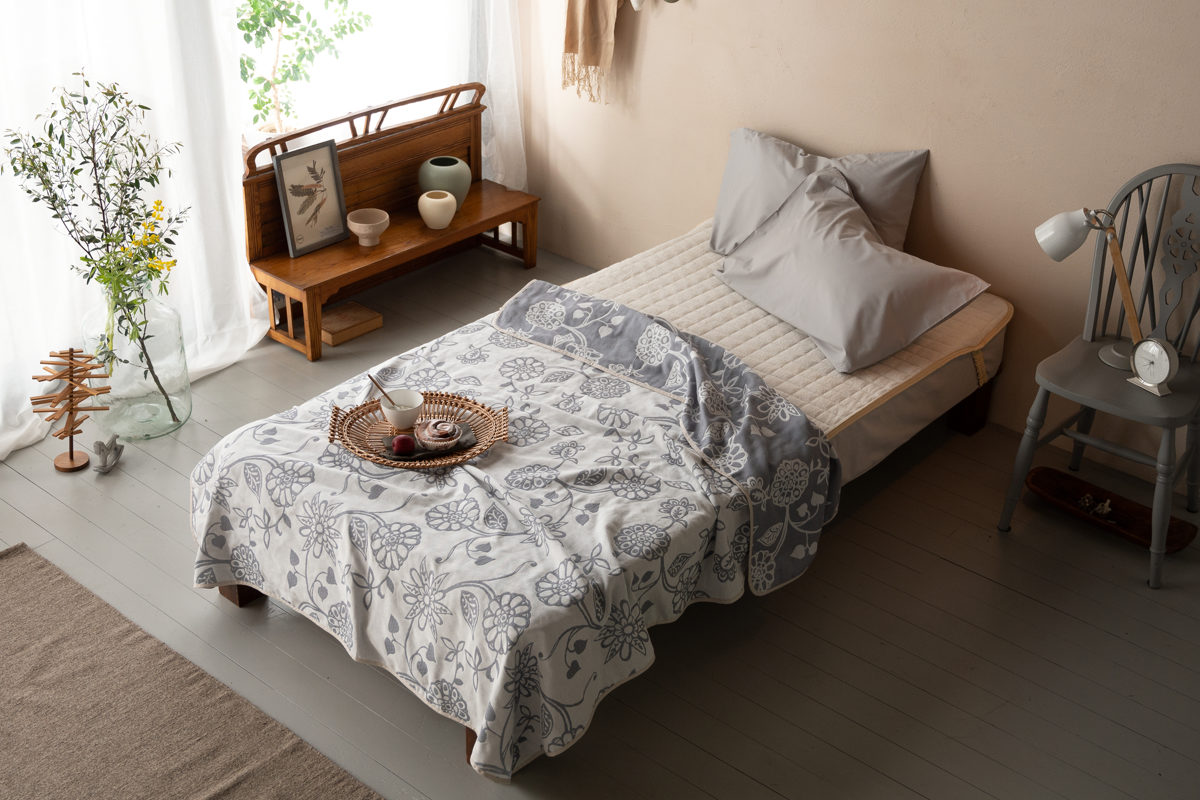 ガーゼケット Fab the Home シングル エイジア 花柄 綿100