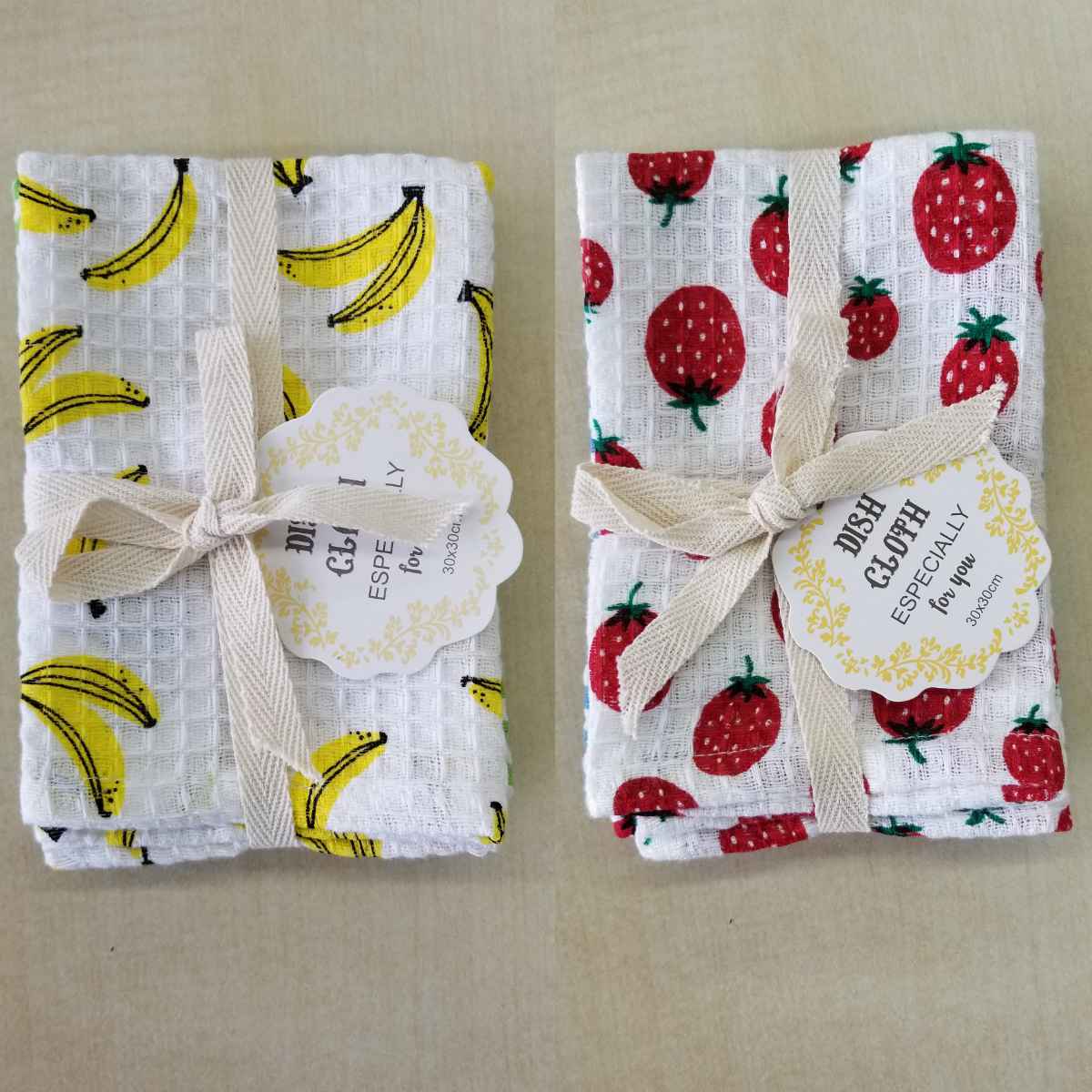 キッチンクロス 2枚入 綿100％ 正方形 30cm フルーツ ストライプ