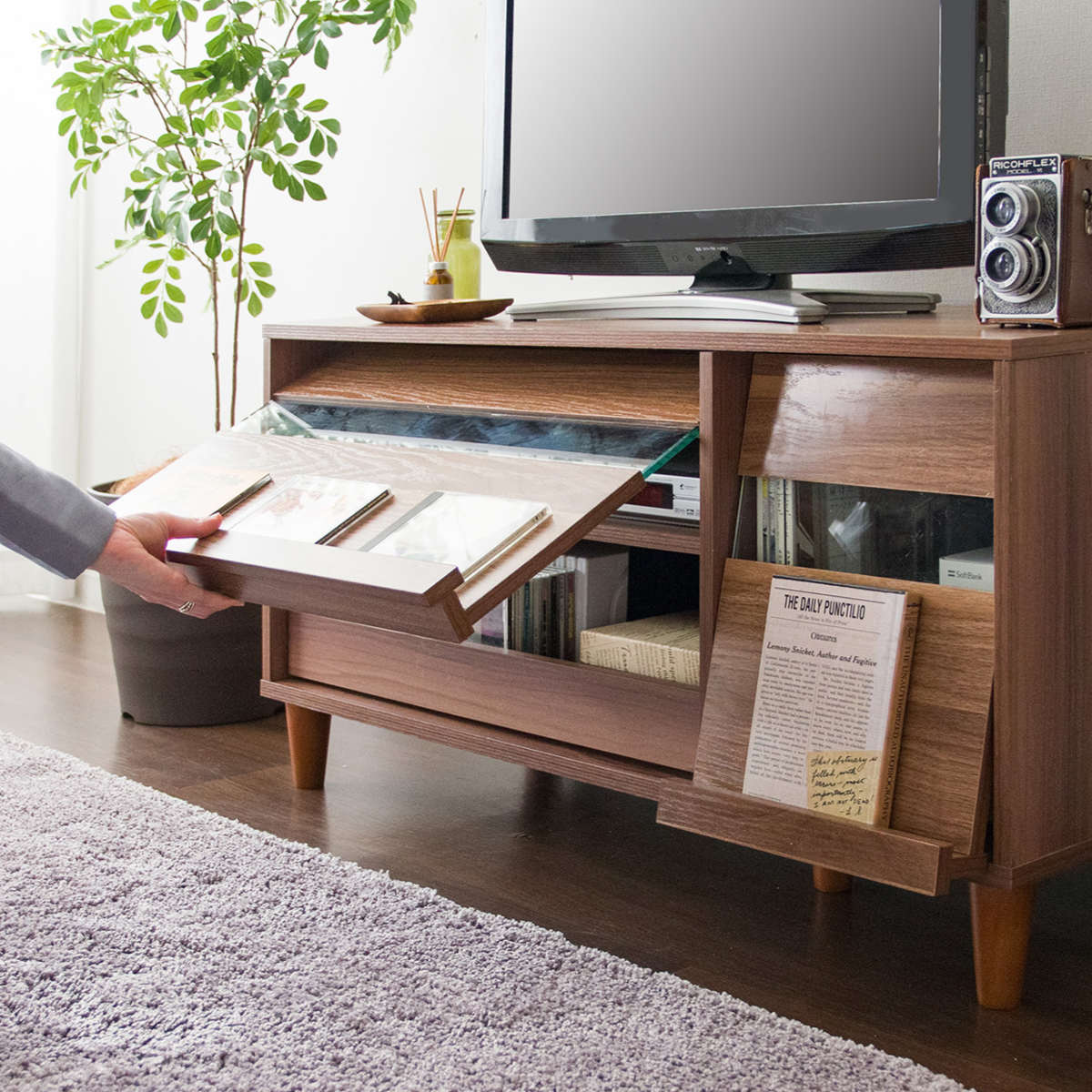 テレビ台 北欧風 フラップ扉 スライド棚付 幅95cm （ テレビボード TV