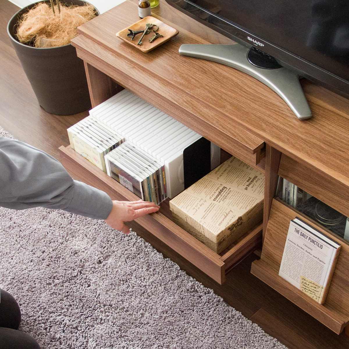 テレビ台 北欧風 フラップ扉 スライド棚付 幅95cm （ テレビボード TV