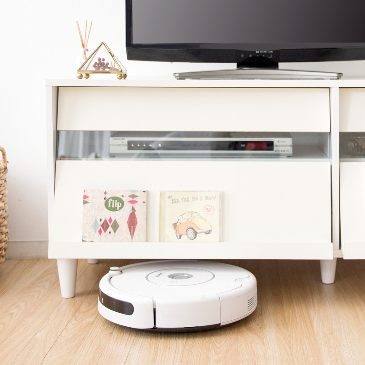 テレビ台 北欧風 フラップ扉 スライド棚付 幅95cm （ テレビボード TV