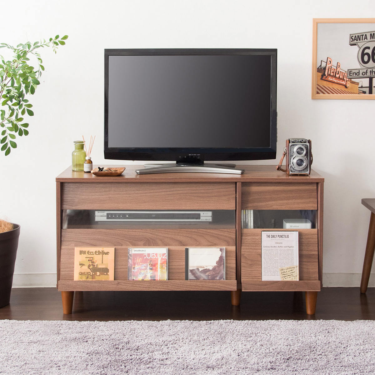 テレビ台 北欧風 フラップ扉 スライド棚付 幅95cm （ テレビボード TV